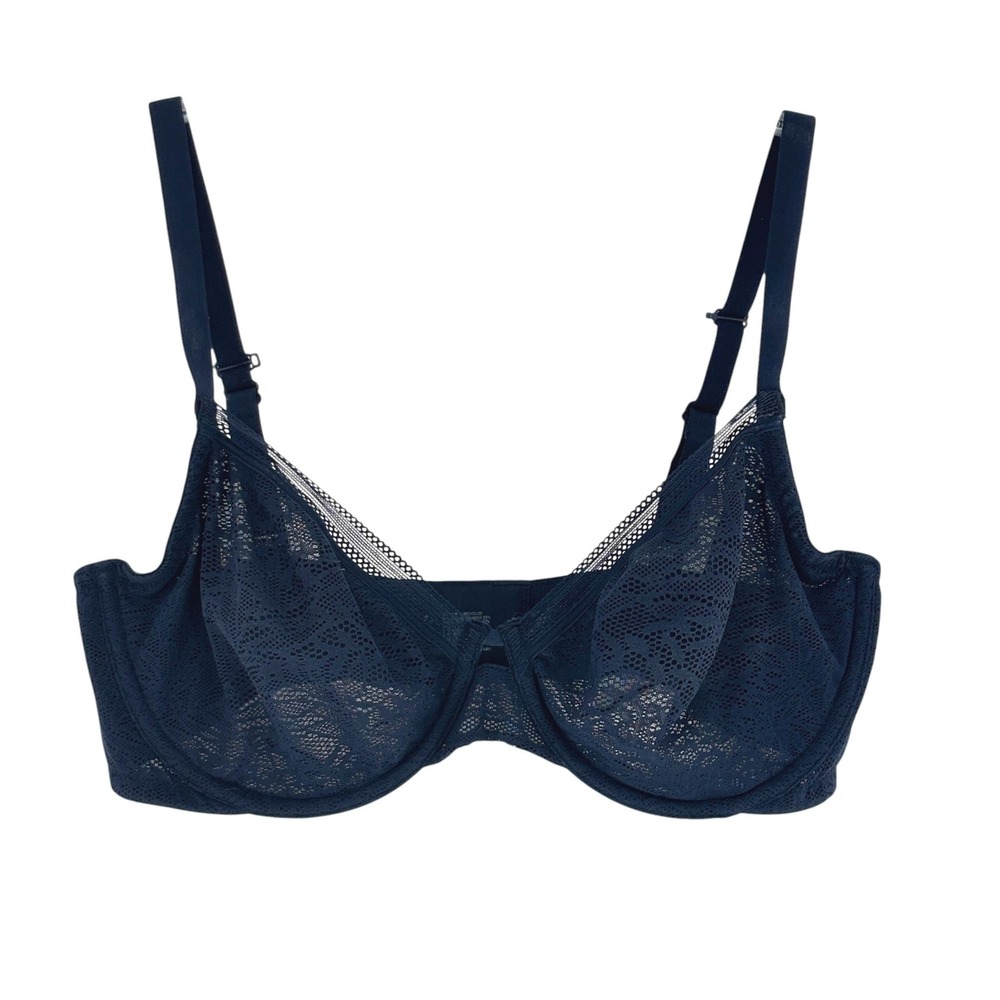 Soma Unlined Perfect Coverage Bra 38D Navy Lace Underwire 79984